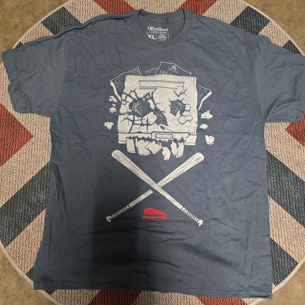 Office Space Skull Graphic Blue Tee